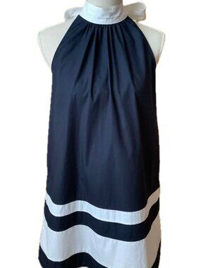 CHRISTIAN LACROIX Navy & White Cotton Halter Mini Dress Size M Resort